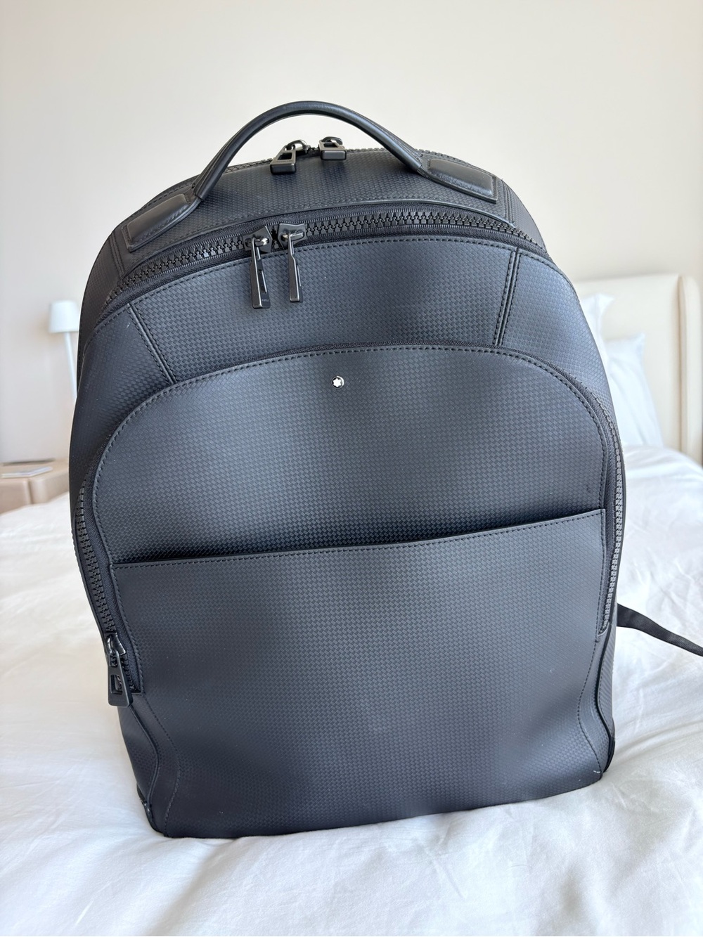 Montblanc Black Textured Men's Backpack with Front Pocket
